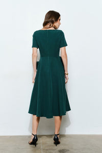 Emerald Elegant Rose Applique A-line Midi Dress