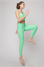 Digital Green Plus Size Nylon Rib Yoga Leggings With Side Pocket