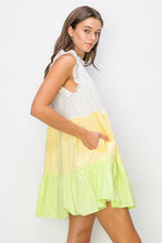 Yellow Multi Poplin Color Block Mini Dress