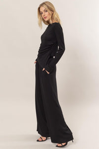Black Set-Off-Shoulder Top And Pants Set