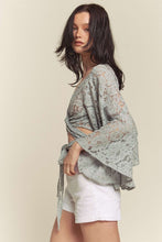 Blue Lace Kimono Sleeve Multi Tie Top