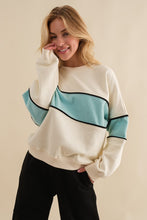 Cream/Lt.Blue Long Sleeve Color Block Crew Neck Sweatshirts