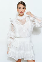 White Floral Lace Trim Tiered Mini Skirt