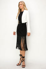 Black Sleeveless Stretch Bukled Belt Trim Fringed Midi Dress