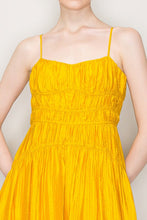 Mustard Satin Ruched Detailing Sleeveless Maxi Dress