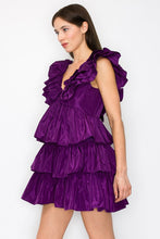 Purple Ruffled Tiered Taffeta Mini Dress