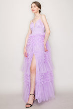 Lavender Sleeveless Tulle Tiered Ruffled Maxi Dress