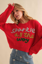 Red Sparkle All The Way Sparkle Letter Crop Sweater