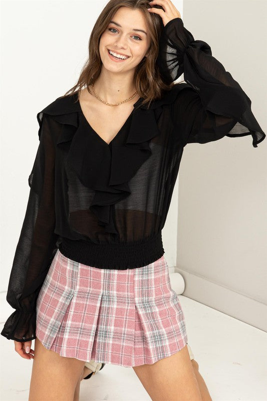 Black Fresh Start Ruffled Chiffon Blouse