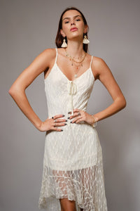 Ivory Lace High Low Hem Cami Tie Front Dress