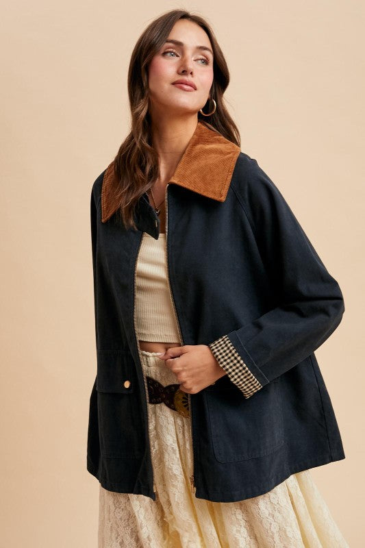 Midnight Corduroy Collared Cotton Chore Jacket