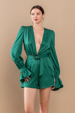 Green Ruffle Hem V Neck Self Tie At Waist Romper