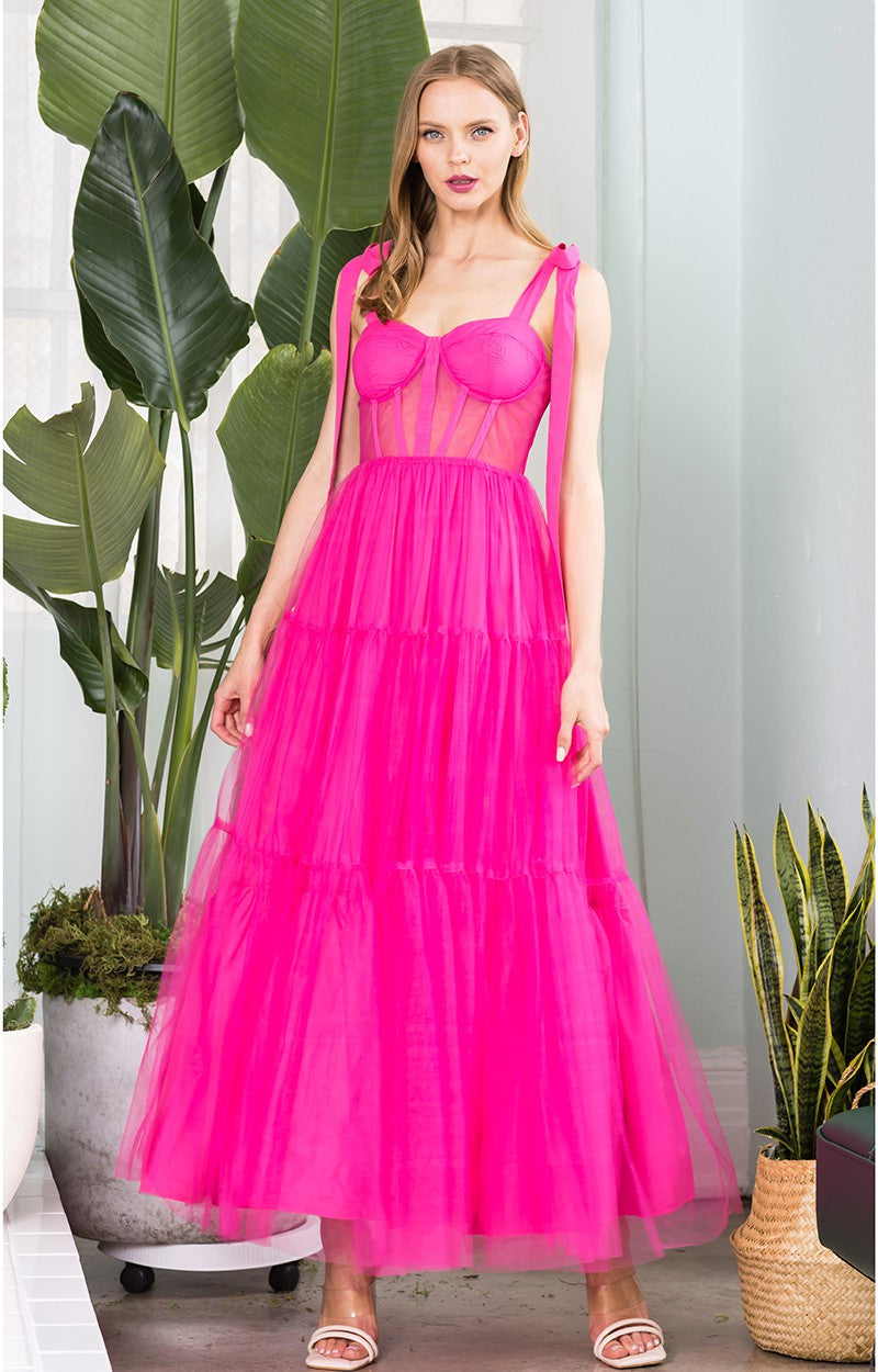 Fuchsia Bra Cap Bodice With Shoulder Strap Mesh Layers Max