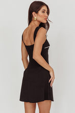 Black Square Neck Front Tie Mini Dress