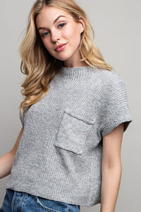 H.Grey Drop Shoulder Rib-Knit Sweater Top