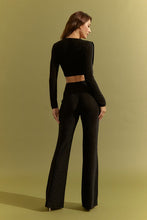 Black Knit Long Sleeve Cowl Neck Top And Pants Set