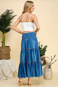 Front Button 3 tiered Denim Skirt