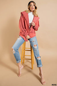 Rose Slouchy Soft - Brushed Fabric Outseam Button Front