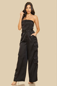 Black Unbalanced Tube Top With Pocket Jumpsuit