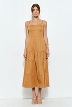 Mustard Square Neck Tiered Sleeveless Midi Dress