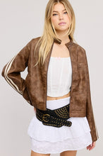 Clay Vertical Stripe Wash Faux Leather Jacket