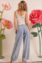 Lt Denim Washed Denim Wide Leg Pants With Tie Hem Detail