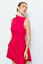 Red Metal Accent Side-pleat Sculpted Mini Dress