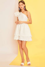 Off White One Shoulder Scallop Edge Trim Solid Dress
