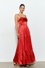 Rust Floral Jacquard Satin Corset-style Maxi Dress