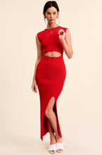 Red Midi-Long Bodycon Dress With Cutout Waist