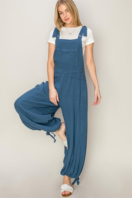 Blue Linen Tapered Overall