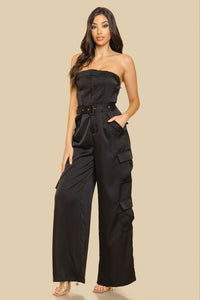 Black Unbalanced Tube Top With Pocket Jumpsuit