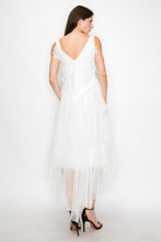 White Sleeveless Rhythmic Appliqued Tulle Midi Dress