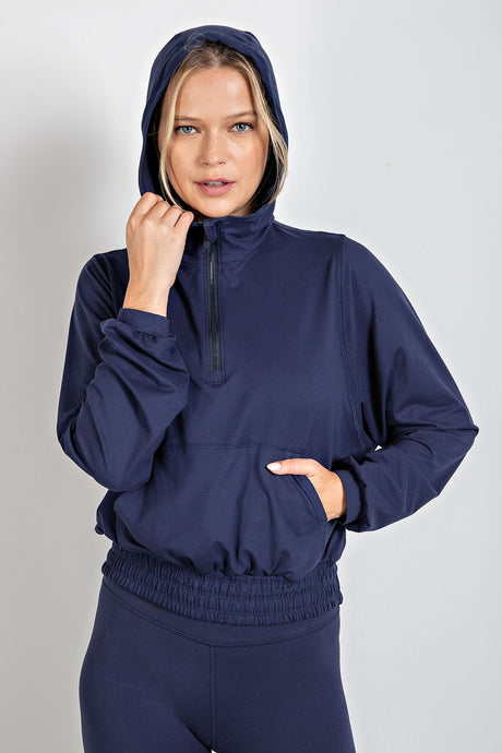 Navy Plus Size Butter Quarter Zip Hoodie With Kangaroo