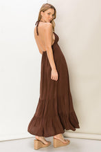 Oak Brown Its A Date Halter Open-Back Maxi Dress