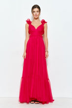 Red Organza Shoulder Strap Cutout Lace-up Maxi Dress