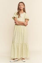 Pastel Lime Finely Floral Embroidered Tiered Maxi Dress