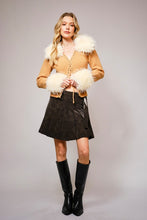 Camel Faux Fur Trim Lace Up Cardigan