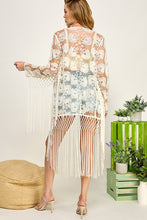 Ivory Embroidered And Tasseled Open Front Cover Up