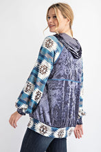 Blue/Teal Plus Size Velvet Tribal Contrast Hoodie