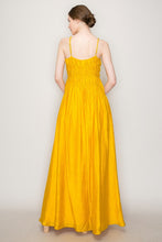 Mustard Satin Ruched Detailing Sleeveless Maxi Dress