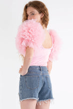Light Pink Solid Exaggerated Bodysuit W Mesh Ruffle Sleeves