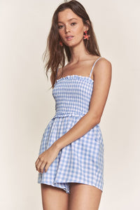 Blue Gingham Smocked Romper