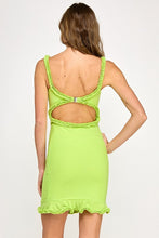 Lime Double Layered Mesh, Ruffle Detail Mini Dress