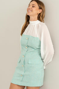Aqua Sheer Elegance Tie-Back Mixed Media Dress