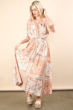 Taupe Printed V-neck Boho Midi Dress