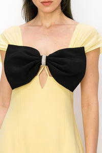 Lime Chiffon Sleeve Big Bow Detail Mini Dress