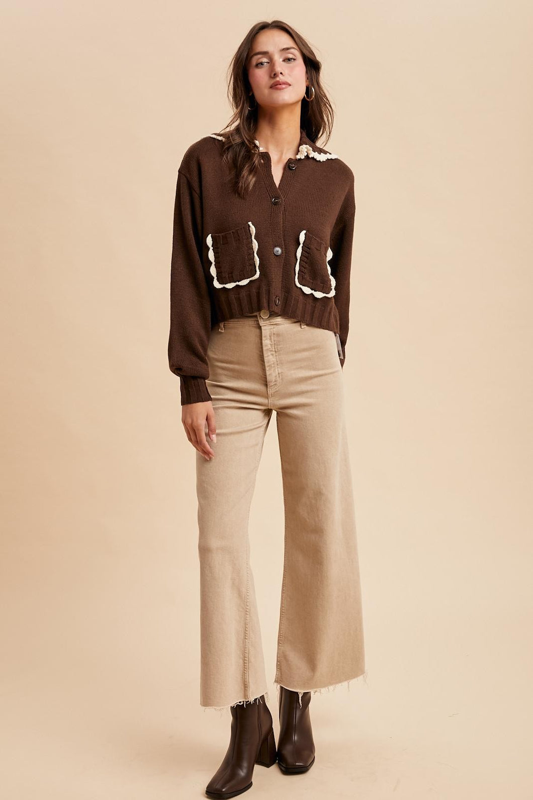 Chestnut Doll Collar Button Up Cardigan
