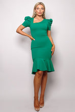 Green My Puffy Sleek Flared Midi Dress