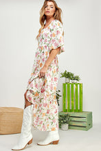 White Floral Barbie Flower Print Balloon Sleeve Tiered Dress